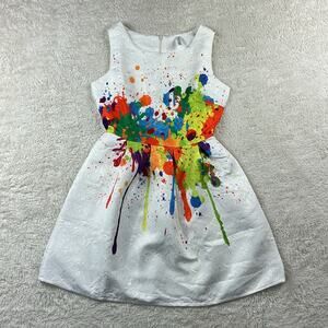 Fu Gui Xing white brocade splatter paint dress, size small